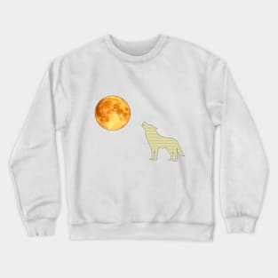 Wolf Howling At Orange Full Moon Crewneck Sweatshirt